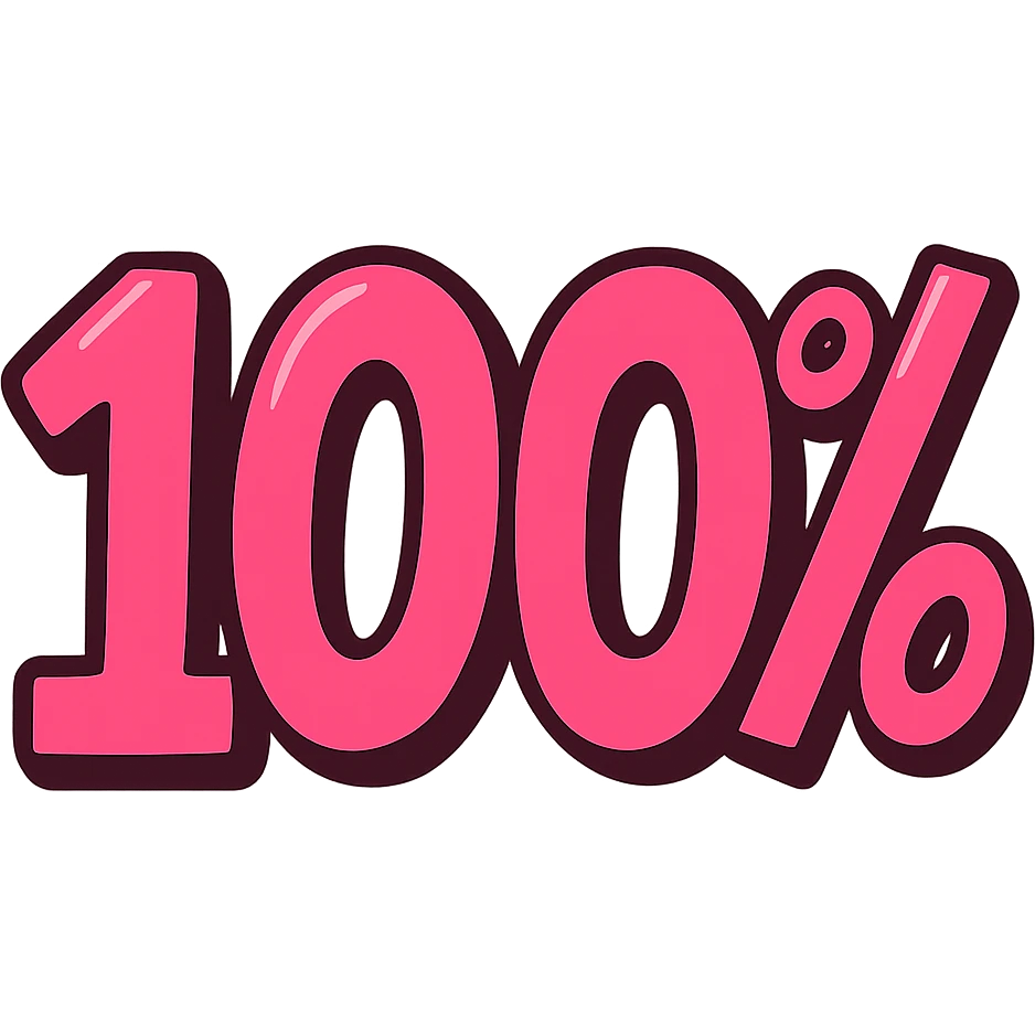 100 percent symbol in pink color, cartoon style emoji