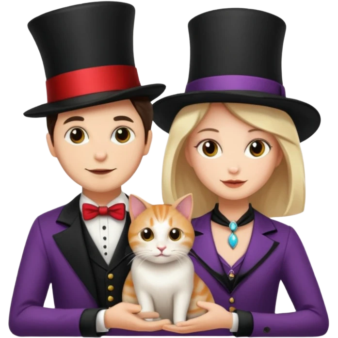 magician couple and their pet cat emoji