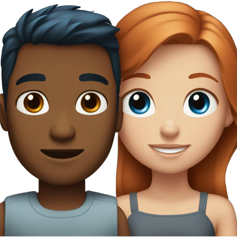 Redhead blue eyed girl and black haired tan male couple emoji