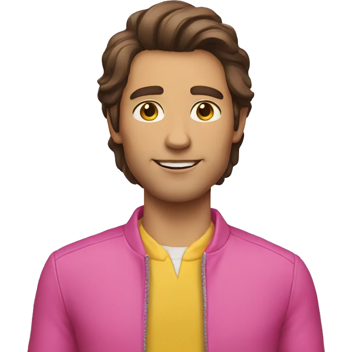brunette man in pink shirt and yellow jacket emoji