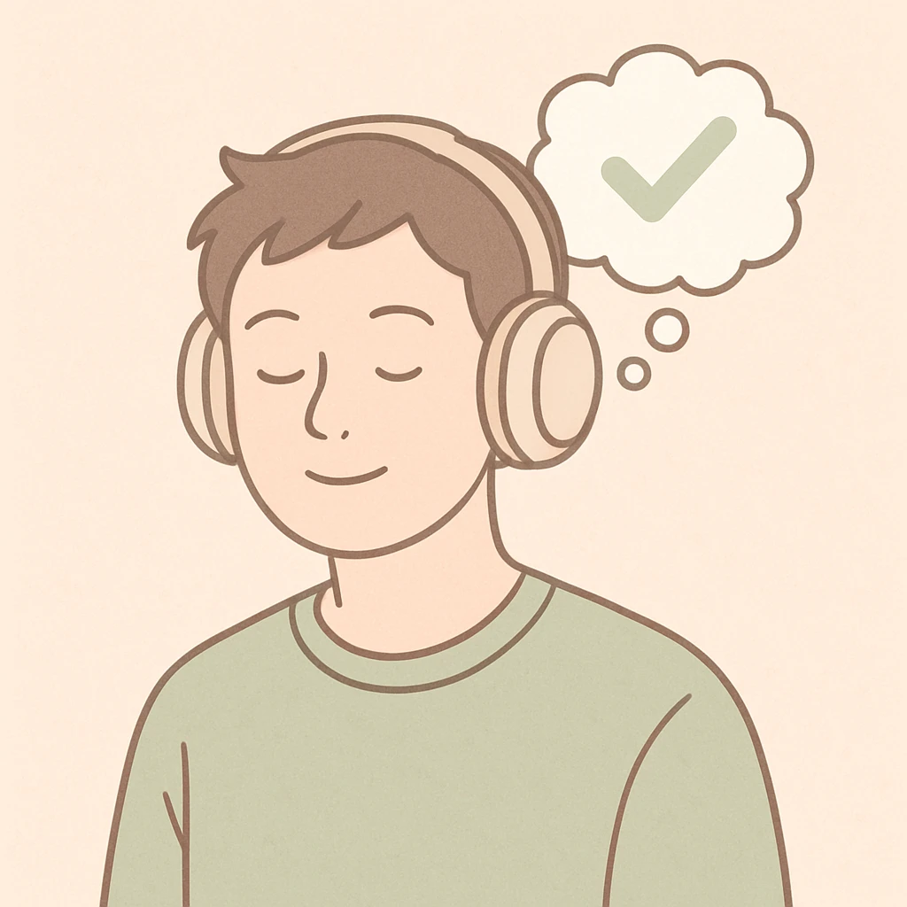 person with short hair and headphones, soft line avatar style, gentle lines and pastel hues emoji