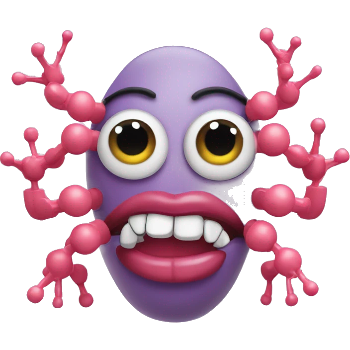 covid virus molecule that is a face with fake eyelashes, large lips and two arms that have hands that are showing off its nails emoji
