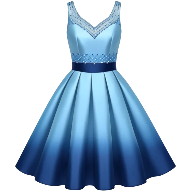 Realistic isolated mini slim pastel blue formal party satin dress with gradient shiny sparkling navy blue diamonds embroidered on it. emoji