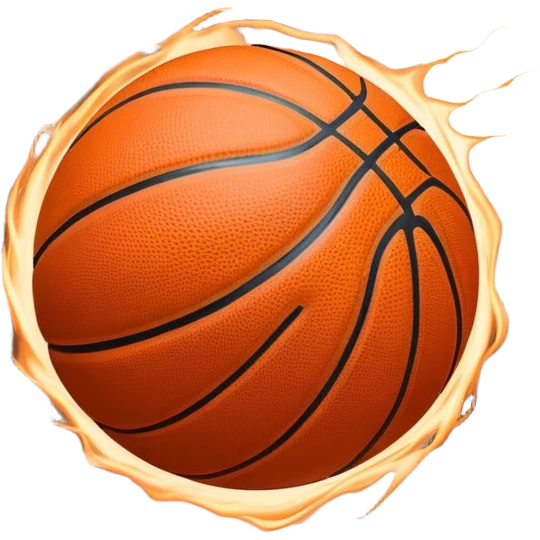 Cinematic Realistic image of a basketball captured in dynamic motion, with detailed surface textures and a slight motion blur, set against a vibrant urban backdrop with energetic lighting emoji