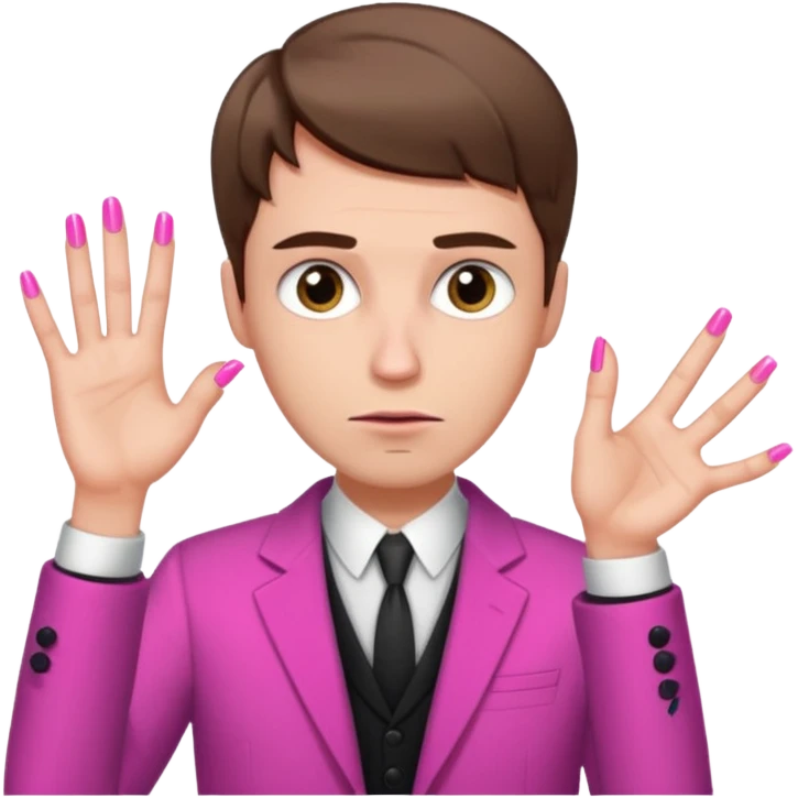 White man with short brown hair, long face, and pink nails looking sassy emoji