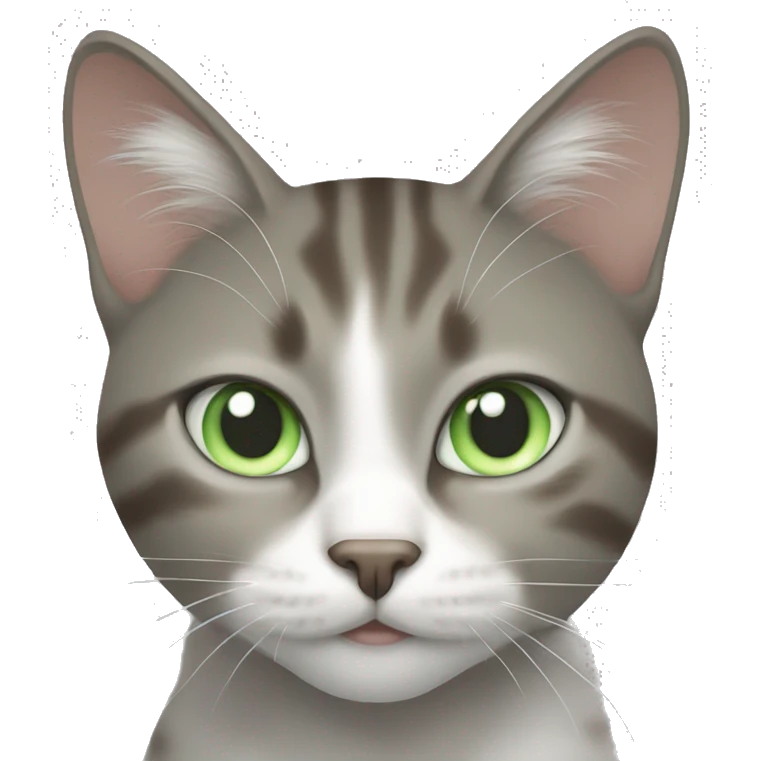 grey brown and white cat with pale green eyes  emoji