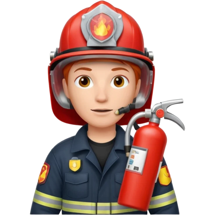 red haired Firefighter with respiratory protection with fire extinguisher emoji