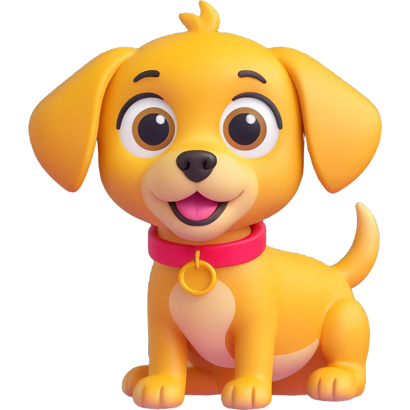 playful dog, shiny texture, big eyes, 3D emoji style emoji