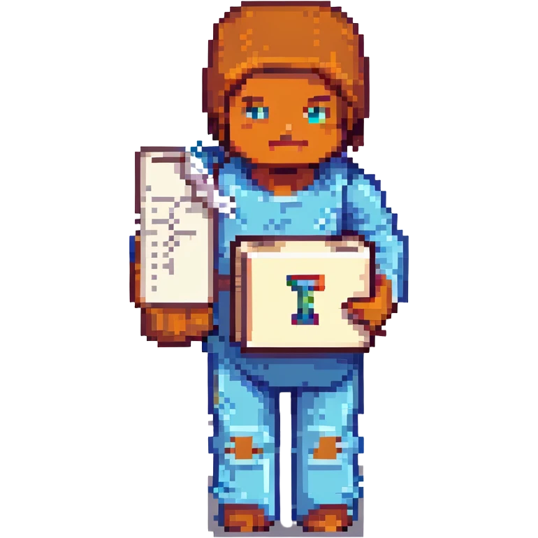 Add a letter or a number in the character's hand, keeping the original Minecraft cartoon style and pose. Do not change anything else. emoji