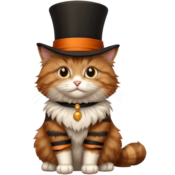 fluffy tabby cat with a brown top hat sitting emoji