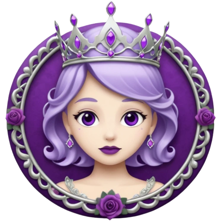 Purple shadow rose silver circle plaque with silver tiara emoji