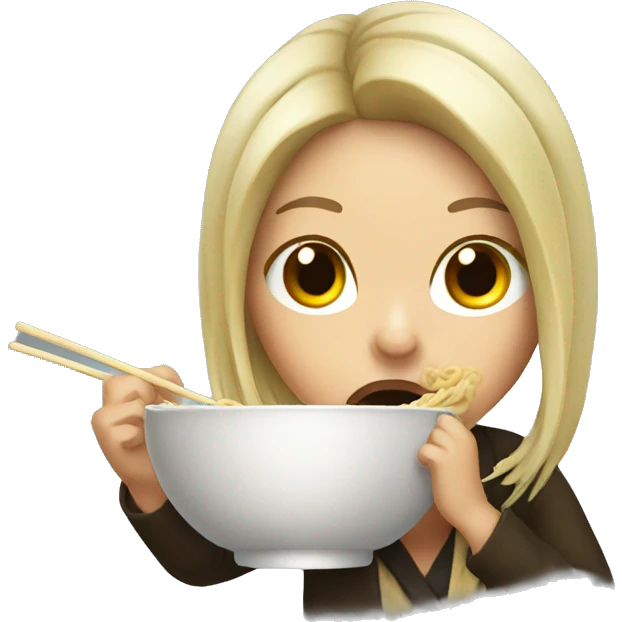 A drunk women eating ramen emoji