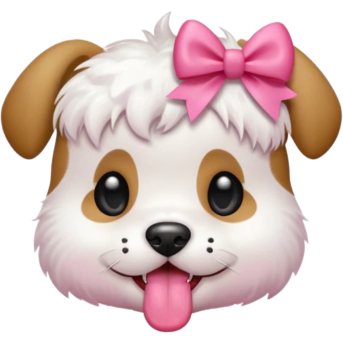 This puppy HEAD 🐶 with a pink bow and tongue out, please in apple ios emoji stylem not fluffy!! emoji