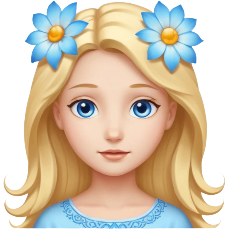 Chica abriéndosele el pelo como una flor, con cara de ángel radiante, ojos azules emoji