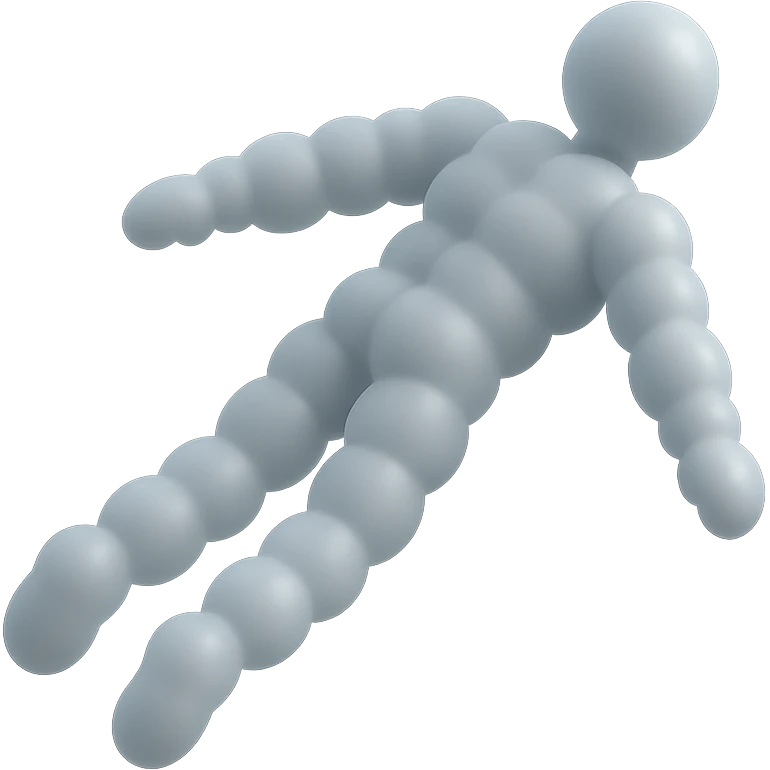 minimalist flying person made entirely of small white convex clouds, matte glass style, no background emoji