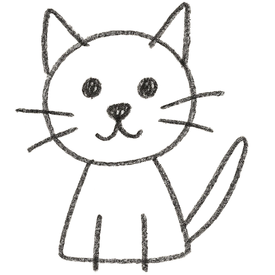 cat drawn with very simple and clumsy lines like a 1-year-old child, doodle of face and body only, almost no coloring emoji