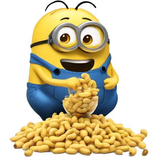 A very large peanut snacking on a bowl of minions emoji