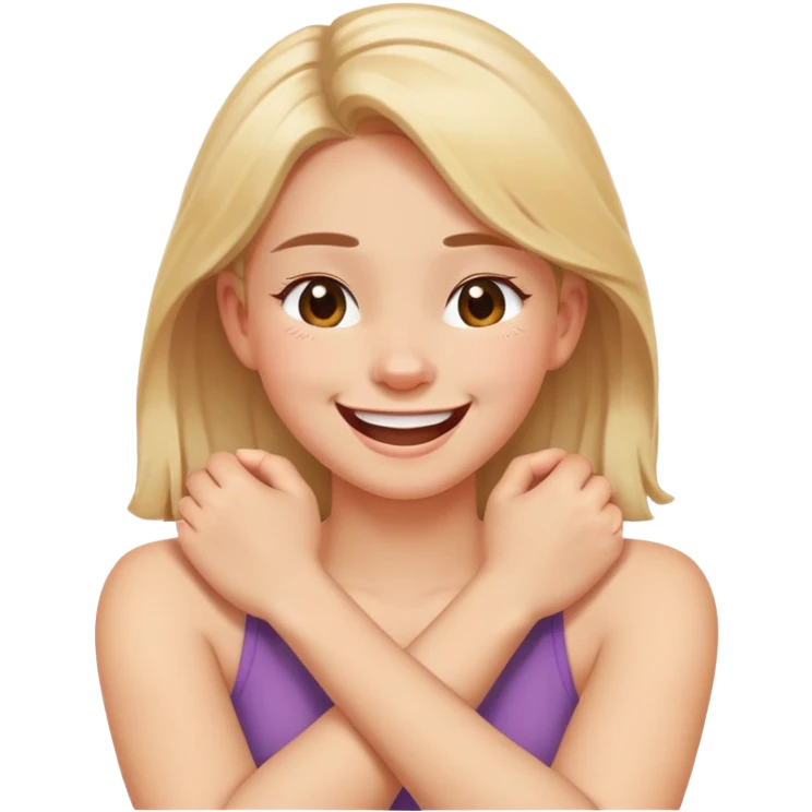 arms crossed holding neck while laughing crossed eyes girl emoji