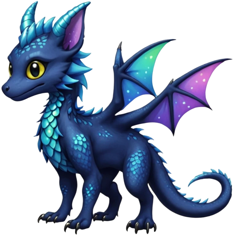 Feral Rare Fantasy Darkg gothic spooky  sparkly shiny Draco-Vernid-Trico-species by LiLaiRa, random markings, tufted tail, tufted ears, full body emoji