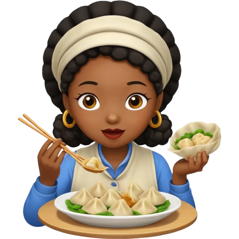 Black girl eating dumplings emoji