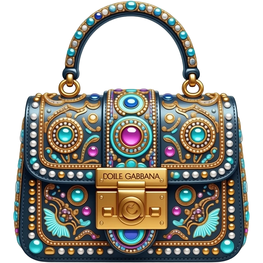  realistic dolce and Gabbana mini bag, in an futuristic neon vivid style with highly detailed embellishments, 8k hd quailty  emoji