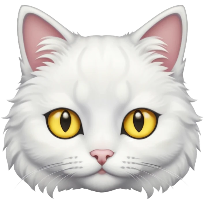 white cat with grey markings on face and yellow eyes emoji