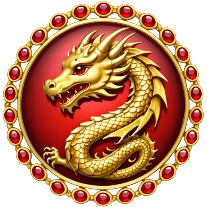 Golden Dragon with wings crest/brosch in a circle with red gems emoji