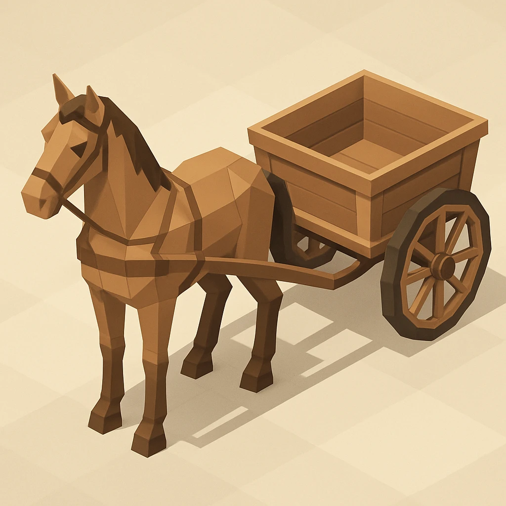 isometric horse and cart, detailed, clean lines emoji