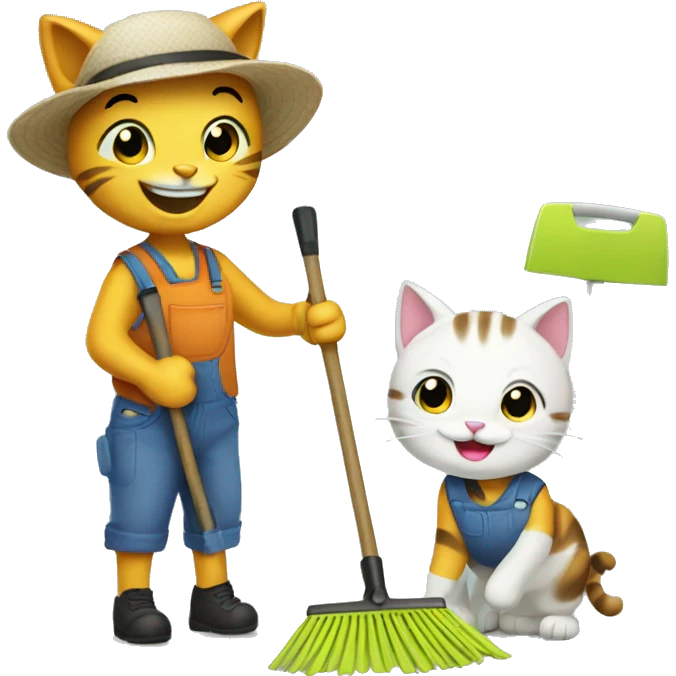 happy cats doing yardwork emoji