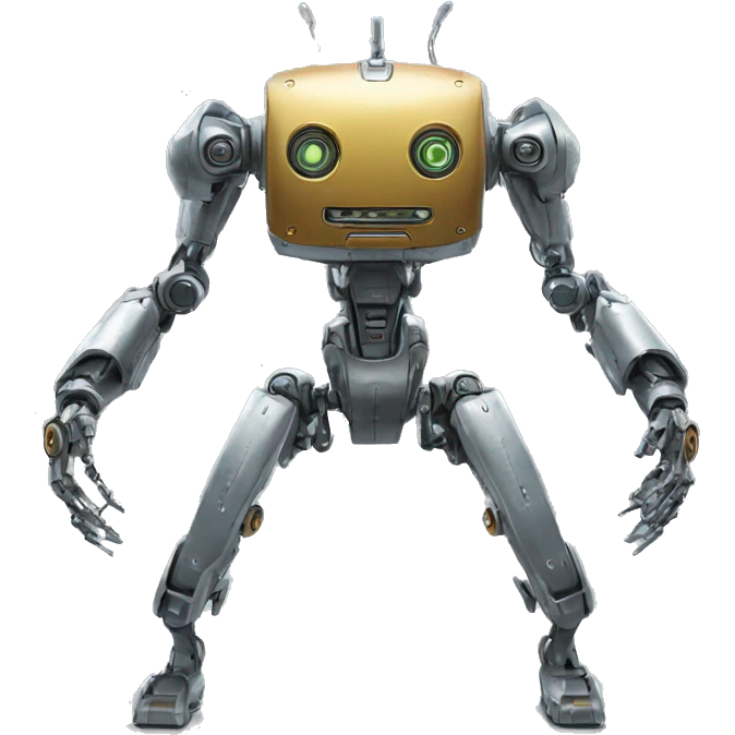 a high-tech metal robot with several arms like emoji