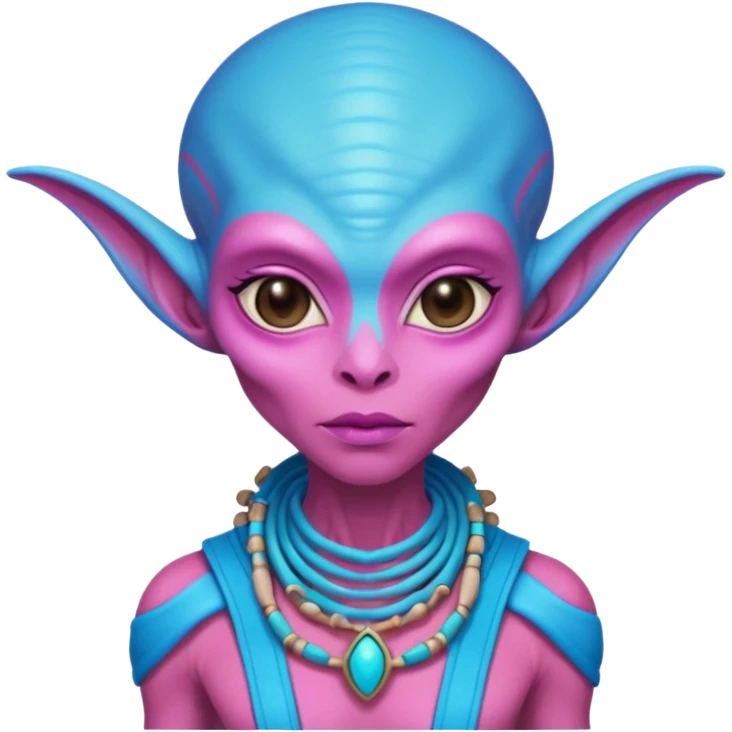 alien living in desert, dressed like a desert alien, pink/blue colorful, accessories, just face  emoji