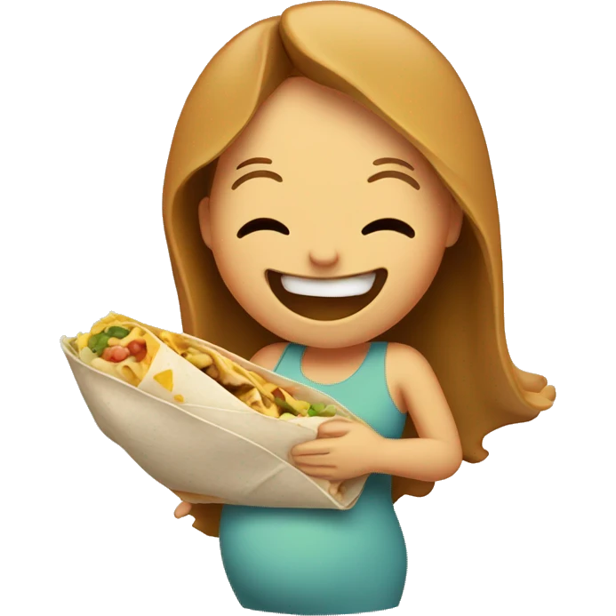 a pregnant lady laughing and holding a burrito emoji
