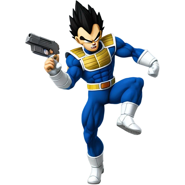 Vegeta hopping with a gun emoji