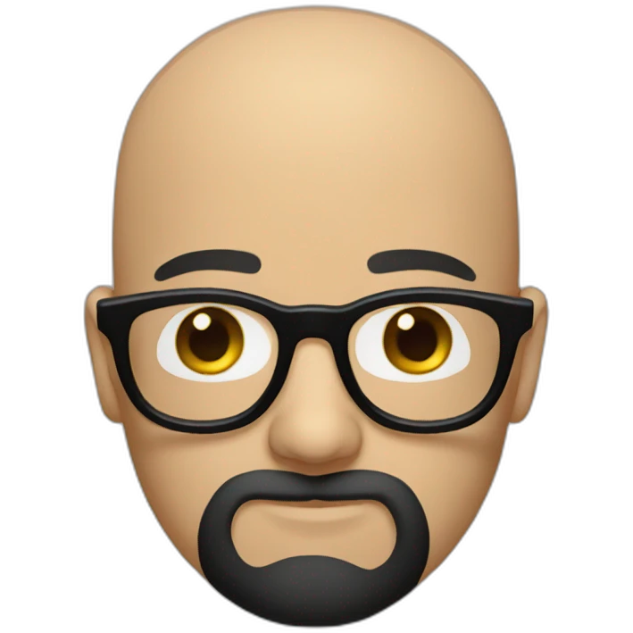 A bald man with black round glasses and a black beard. emoji
