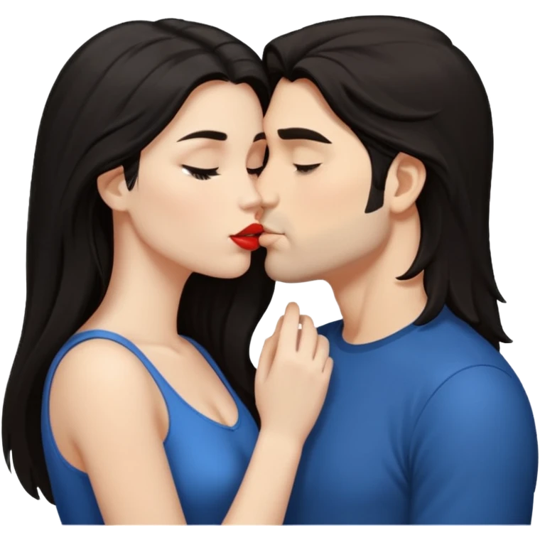 White Man with dark hair kissing white woman with long dark hair emoji