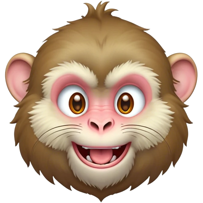 Cinematic Adorably Mischievous Macaque Portrait Emoji, Head tilted in a playful wink with an exaggerated, cheeky grin and a slightly raised eyebrow, featuring a compact, nimble build with fluffy fur and round, twinkling eyes brimming with mischief, Simplified yet irresistibly endearing features, highly detailed, glowing with a bright, joyful radiance, high shine, lively and quirky, stylized with an air of whimsical primate fun, soft glowing outline, capturing the essence of a mischievous macaque that seems ready to pull a playful face and scamper into your heart! emoji