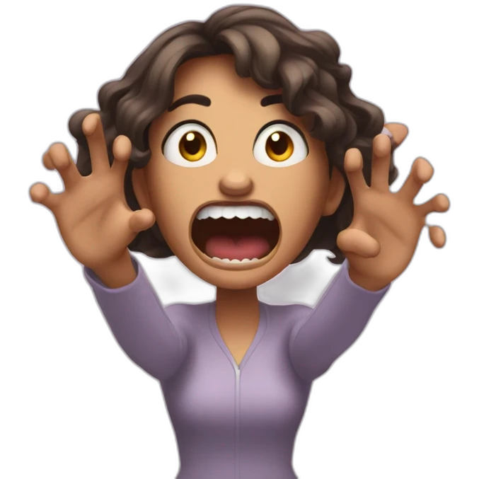 A woman acting like a monster with her hand and her face says grrr. Both hands are visible !  emoji