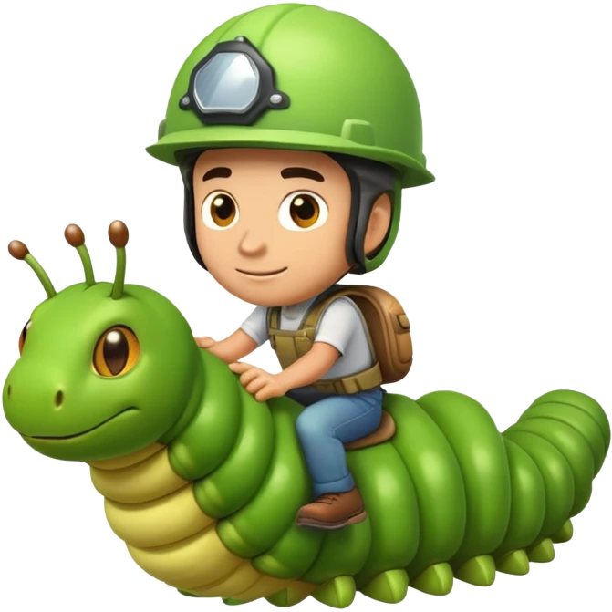 a man riding a green caterpillar emoji