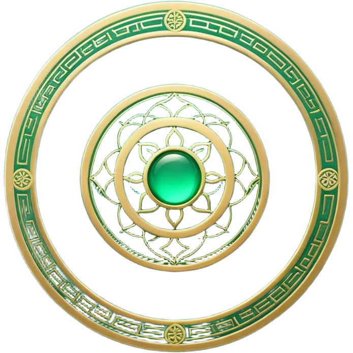 A soft emerald green book cover with golden details, featuring a Zen circle, a ray of light, or a lotus on the cover, radiating presence, tranquility, and spiritual awakening emoji