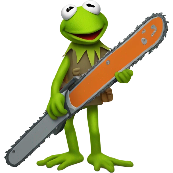 Kermit the frog with a chain-saw emoji