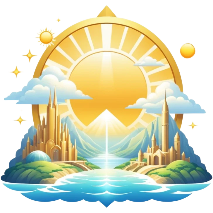 Epic complex detailed heavenly divine gradients white golden bright light solarpunk sunny aesthetic-scenery emoji