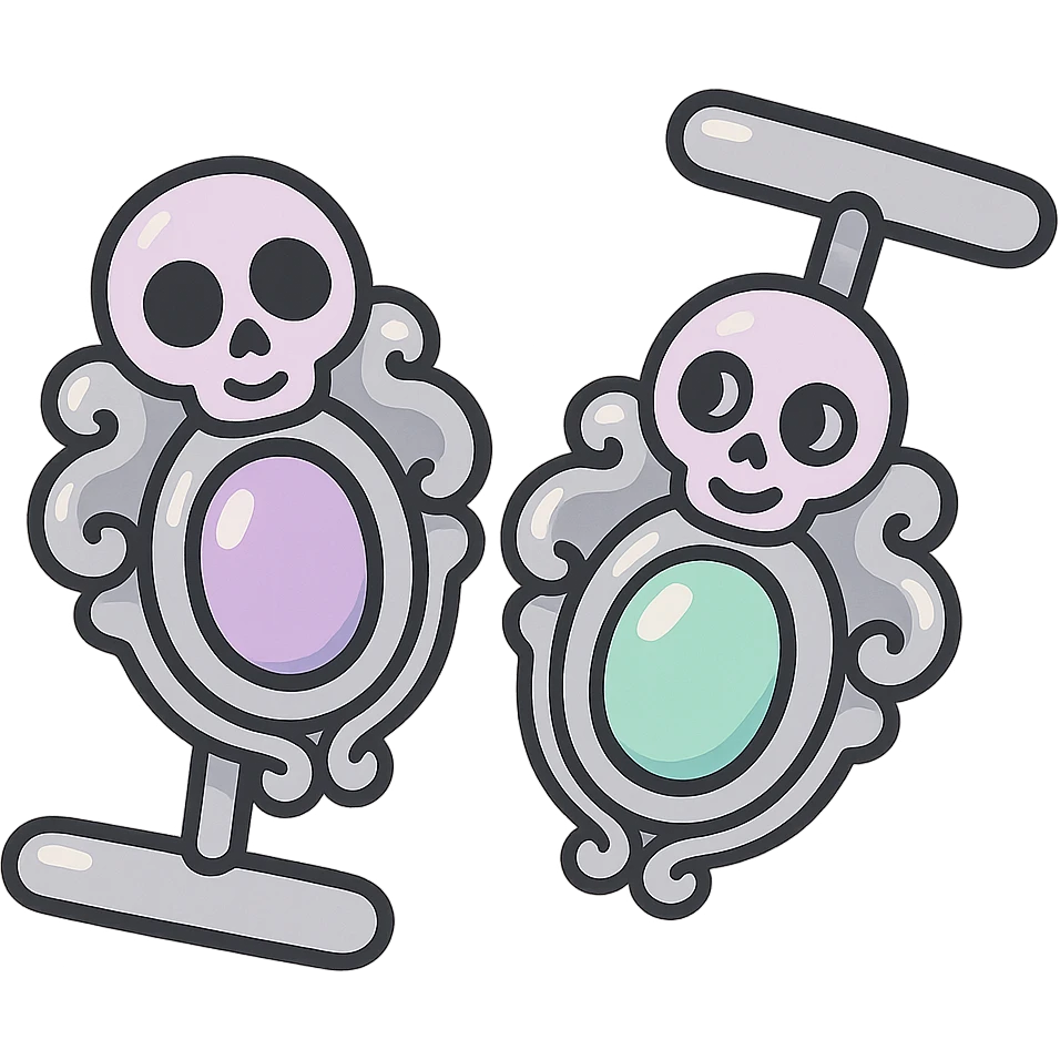 pastel goth cufflinks, silver, pastel onyx, ornate and cute design emoji