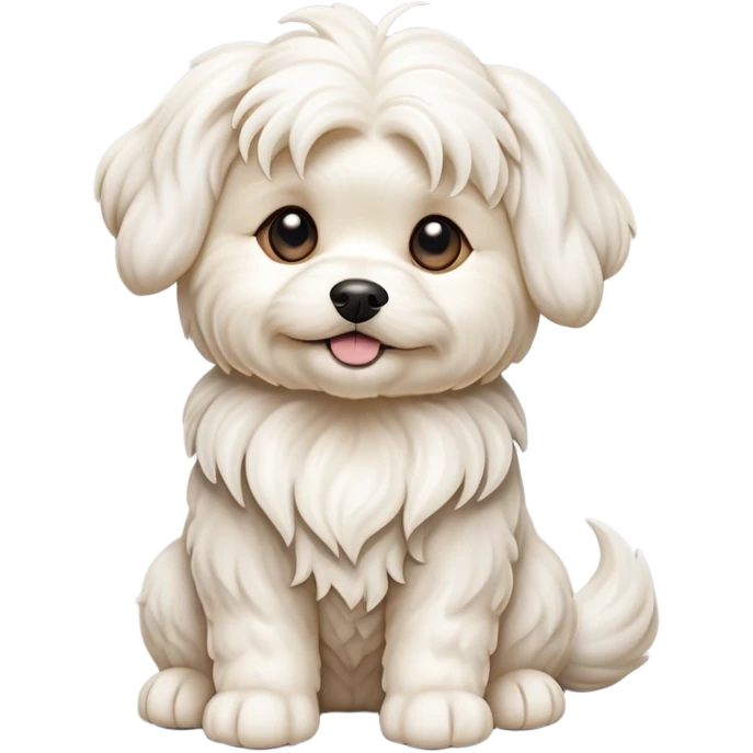 detailed-[wavy haired maltese-dog]-realistic-full-body-sitting-emoji,-tail-resting-loosely-beside-its-paws,-head-tilted-dramatically,--wavy-[cream-white]-fur,-simplified-yet-realistic-focused-features,-highly-detailed,-glowing-with-an-almost-sarcastic emoji