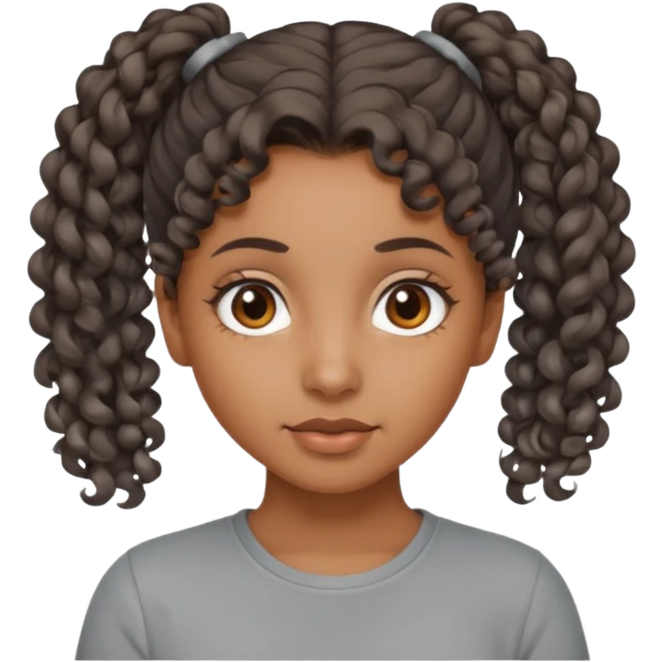 A girl Brown girl with a curly ponytail and has a Gray shirt and eyes are brown  emoji