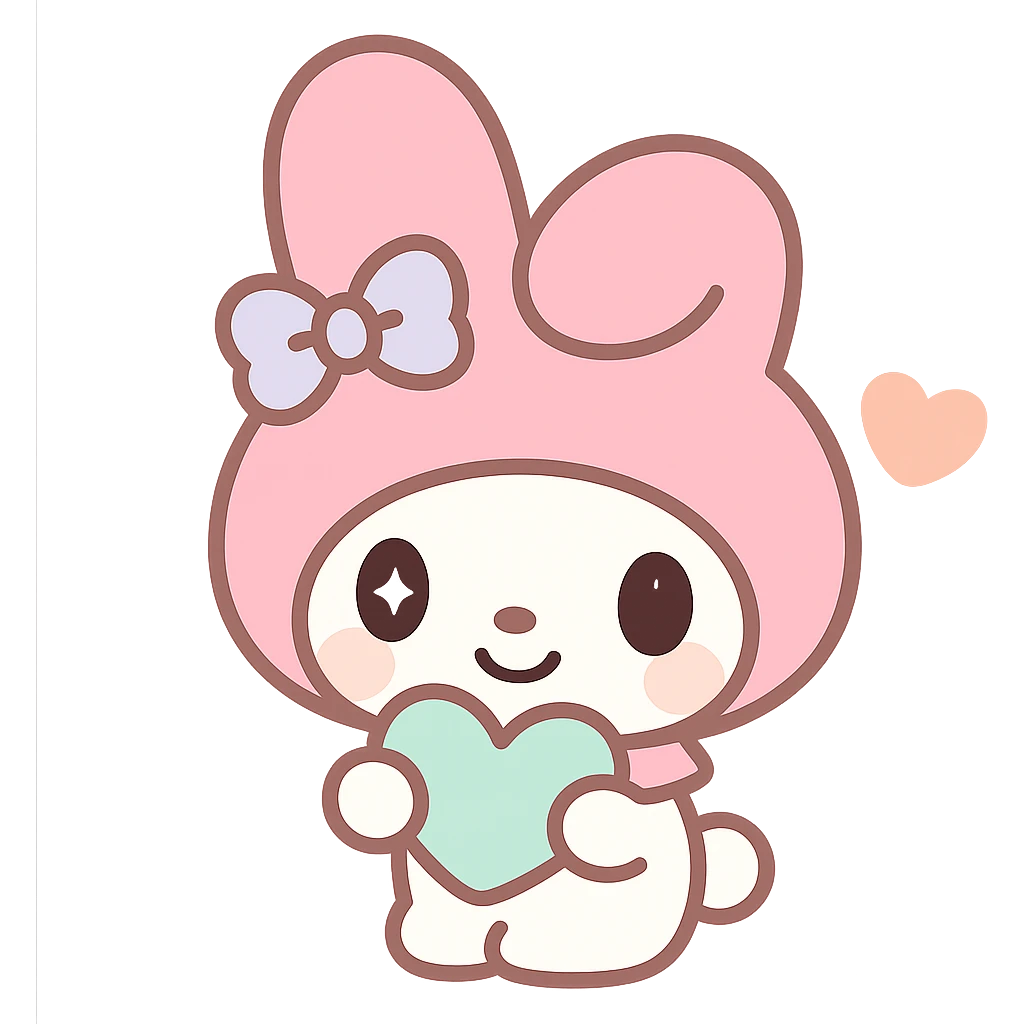 My Melody smiling with a heart wearing pink hood, soft and adorable style emoji emoji