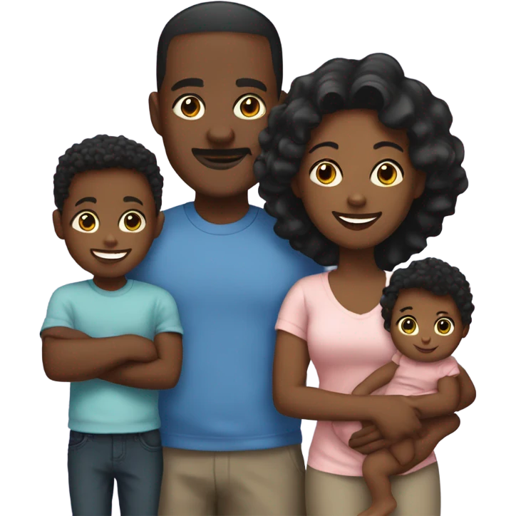 black family of 7 (2 babies, 2 young men, a married couple and a middle aged woman) emoji