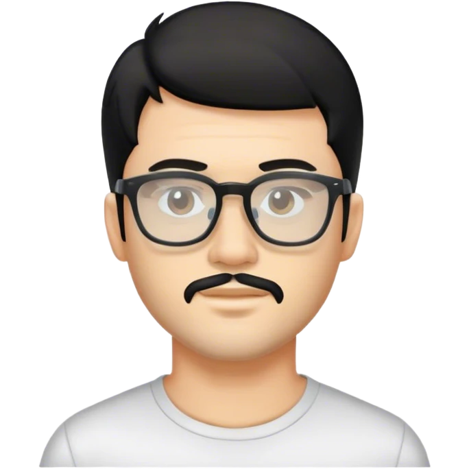man with a short beard and a mullet black hair and transparent glacess  emoji