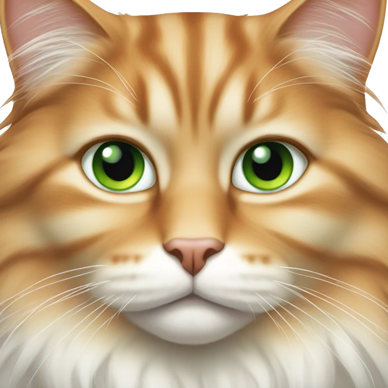 fat, long haired cat with orange and white furs, green eyes emoji