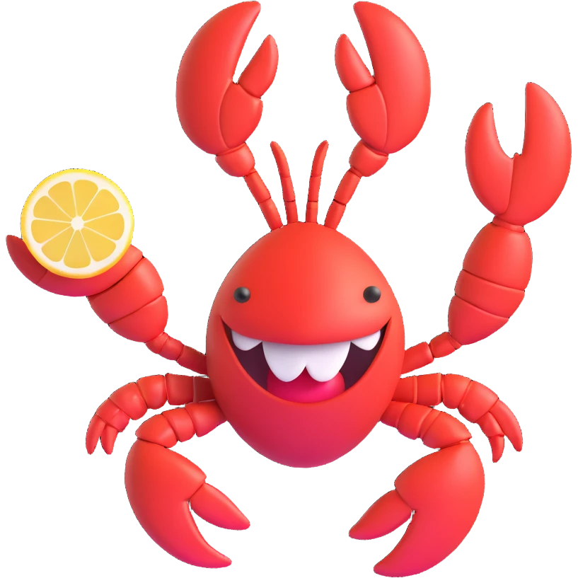 happy lobster spinning around with a lemon in its mouth, emoji style emoji