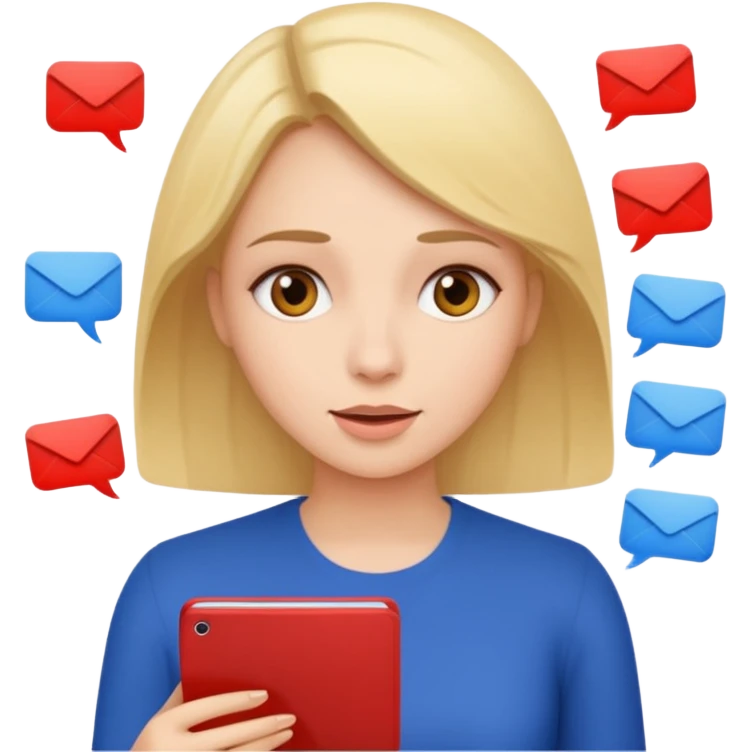 a woman talking and English letters around her emoji